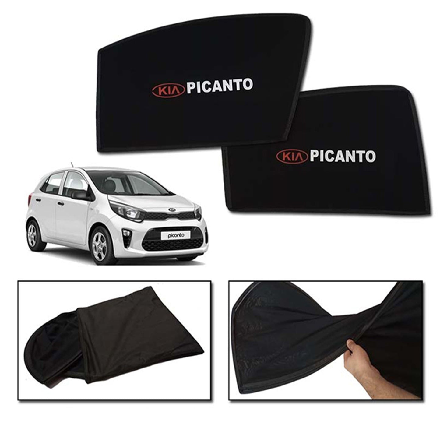 Kia Picanto 2019-2025 Foldable & Flexible Sun Shades With Logo - 4 Pcs