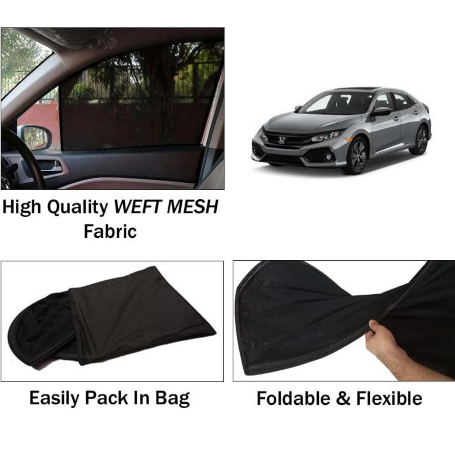 Honda Civic 2016-2022 Foldable & Flexible Sun Shades - 4 Pcs