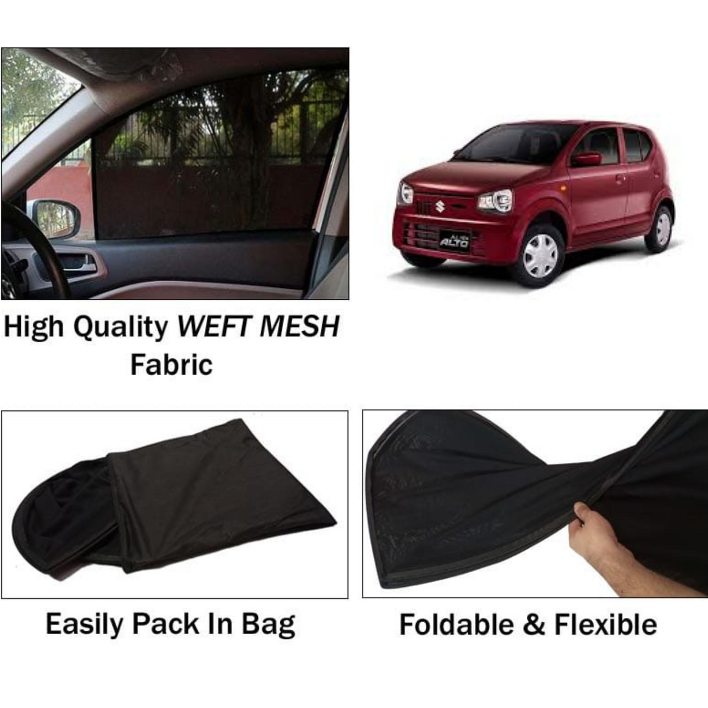 Suzuki Alto 2019-2025 Foldable & Flexible Sun Shades - 4 Pcs