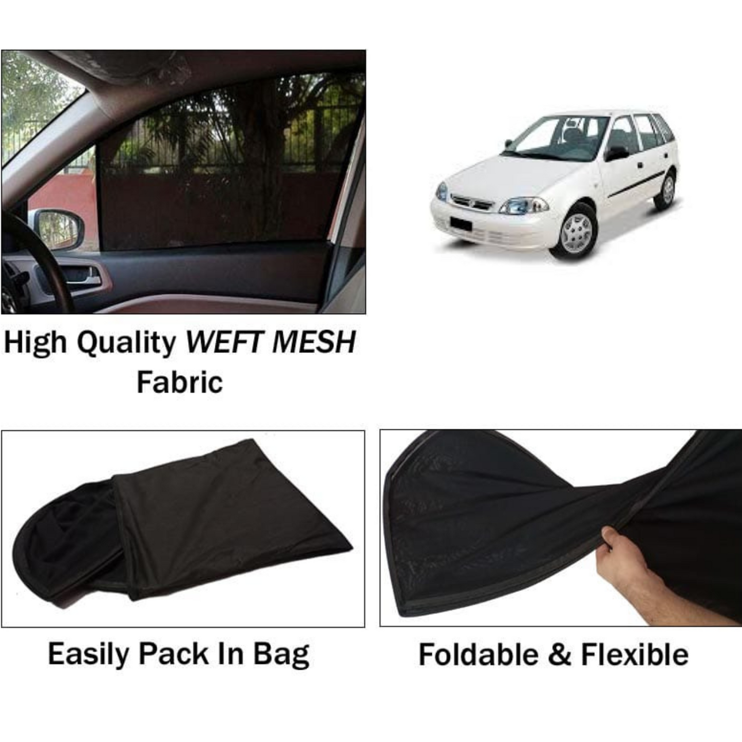 Suzuki Cultus 2007-2017 Foldable & Flexible Sun Shades - 4 Pcs