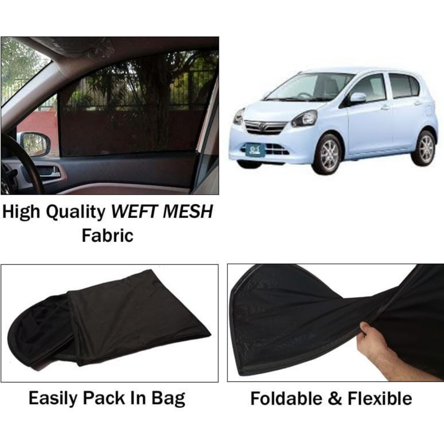Daihatsu Mira 2006-2017 Foldable & Flexible Sun Shades - 4 Pcs