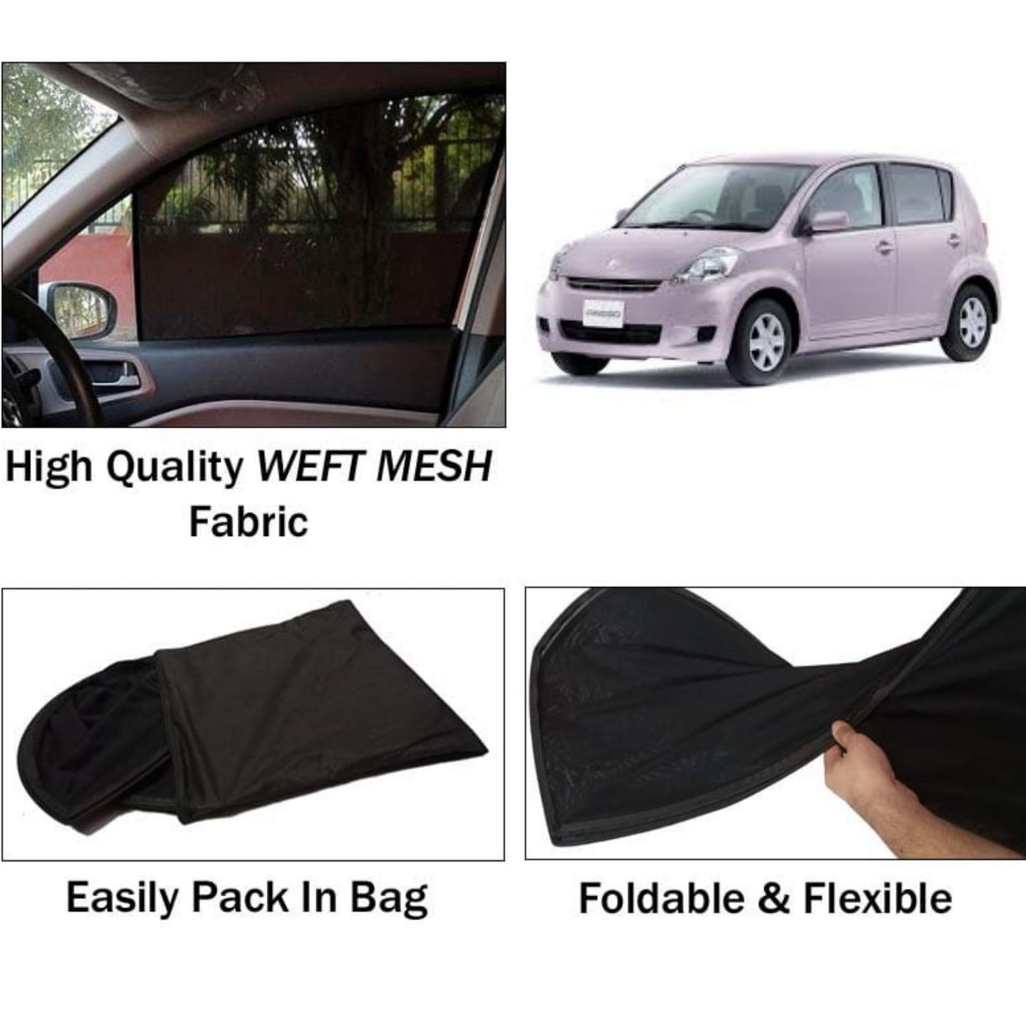 Toyota Passo 2005-2010 Foldable & Flexible Sun Shades - 4 Pcs