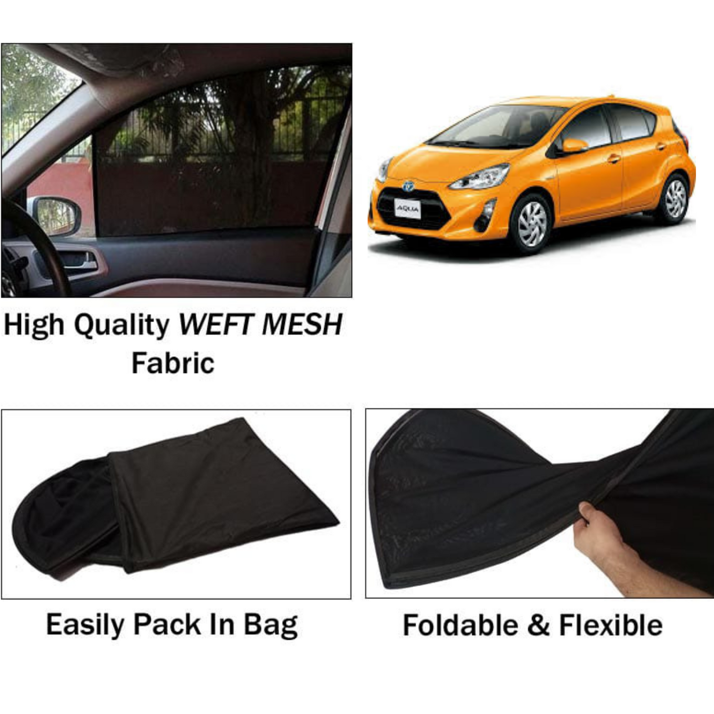 Toyota Aqua 2013-2021 Foldable & Flexible Sun Shades - 4 Pcs